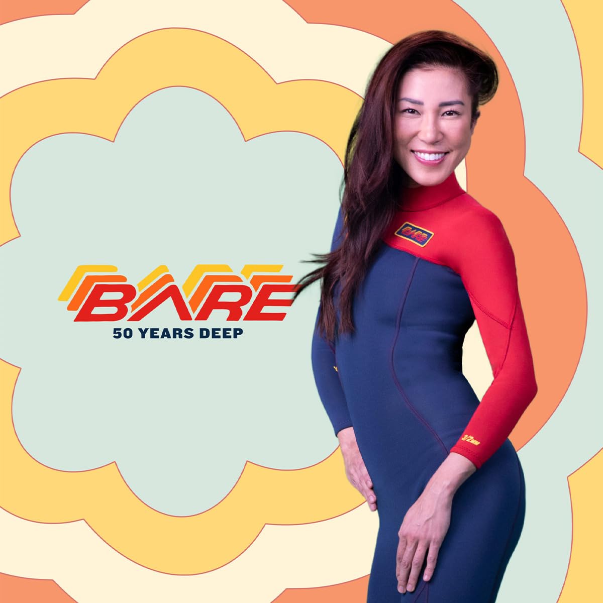 BARE 50th Annivesary Women's 3/2 MM Wetsuit, Elation, Retro Design, Comfortable, Size: 06