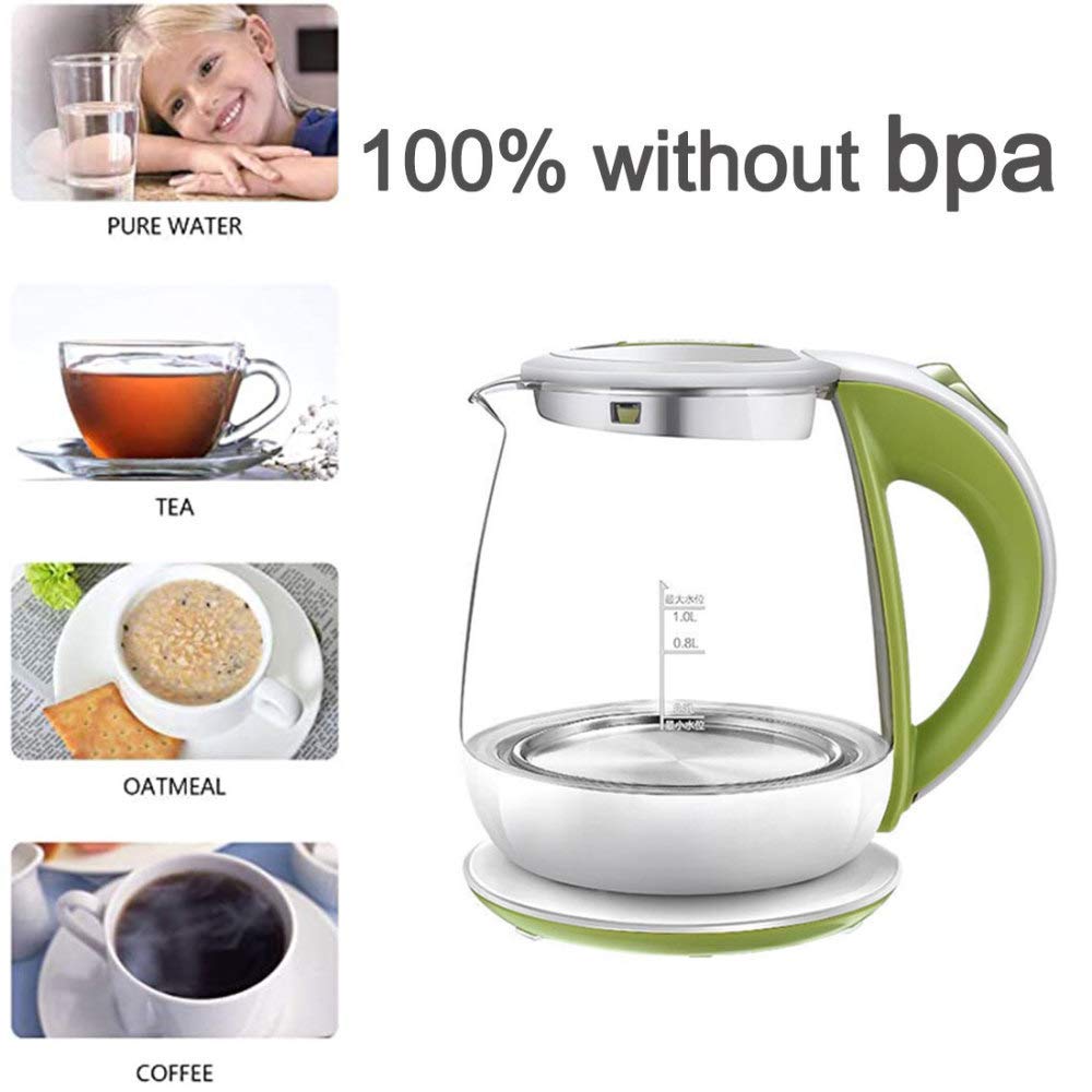 -Bollitore elettrico in vetro, bollitore con controllo della temperatura da 1,5 litri, luce a LED, bollitore senza fili, spegnimento automatico, 100% senza Bpa, bollitore per caffè, tè, espresso,