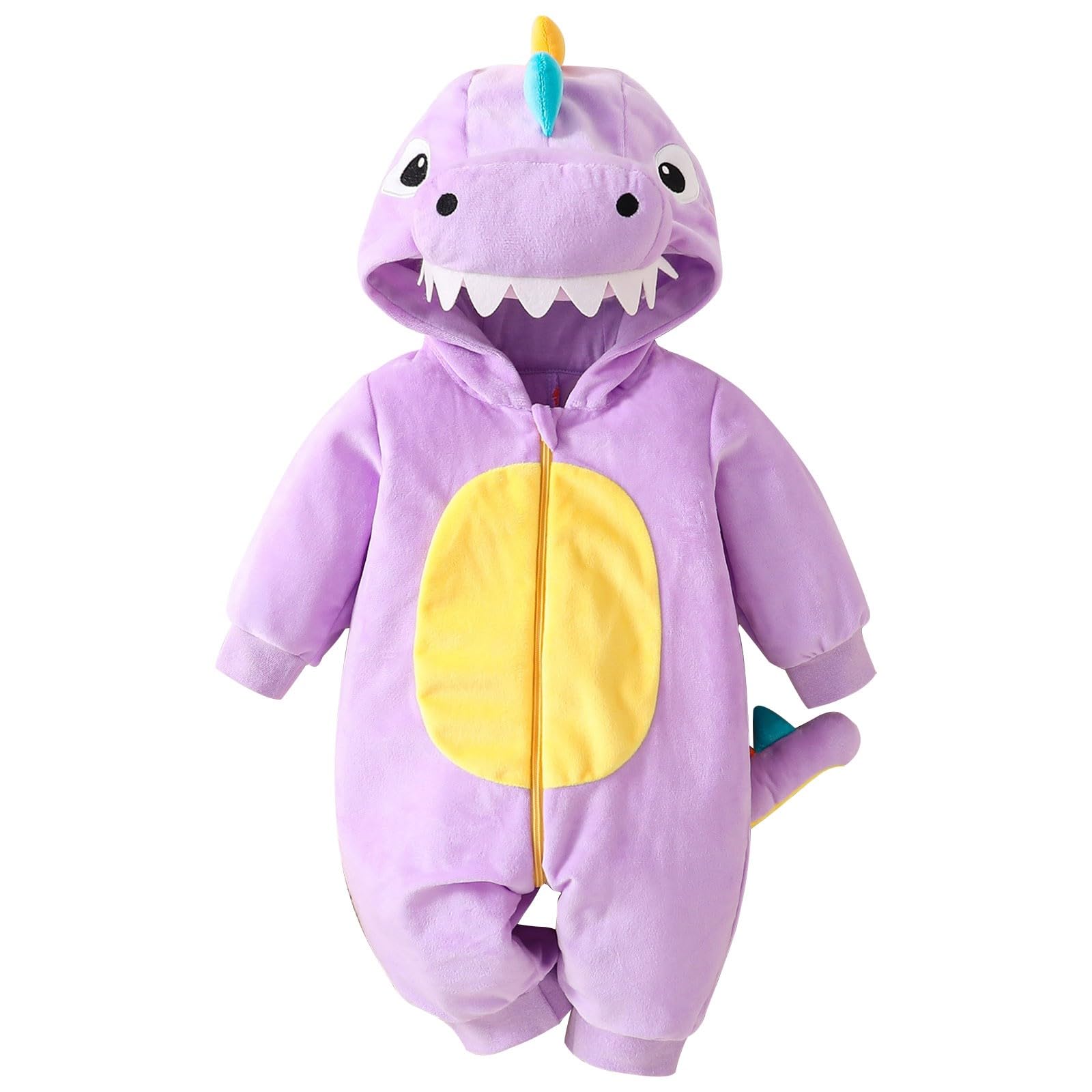 Baby Dinosaur Costume Romper Fleece Hooded JumpsuitAnimal Cosplay Outfit