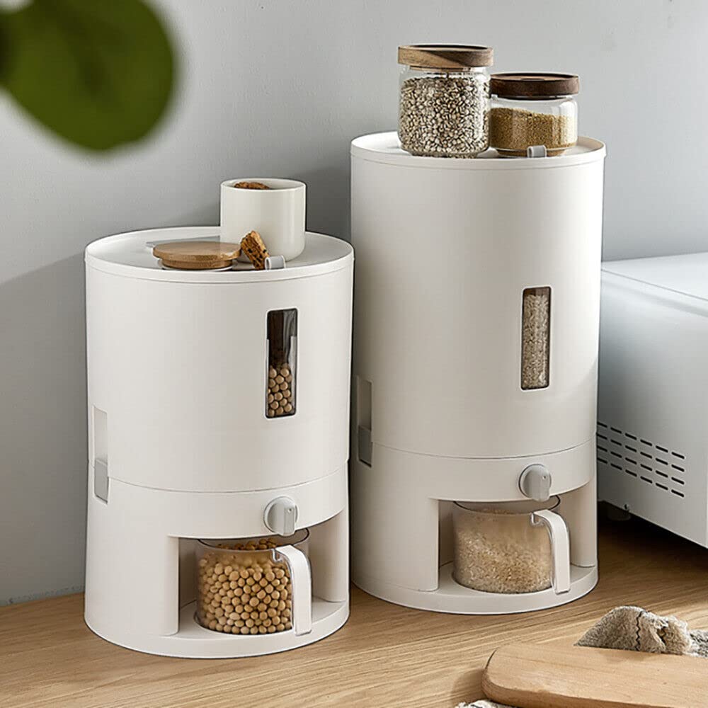 Distributeur de céréales, 6 kg, pour aliments secs, céréales, riz, stockage de céréales, récipient à riz rotatif, avec graduation, pour riz, riz, etc