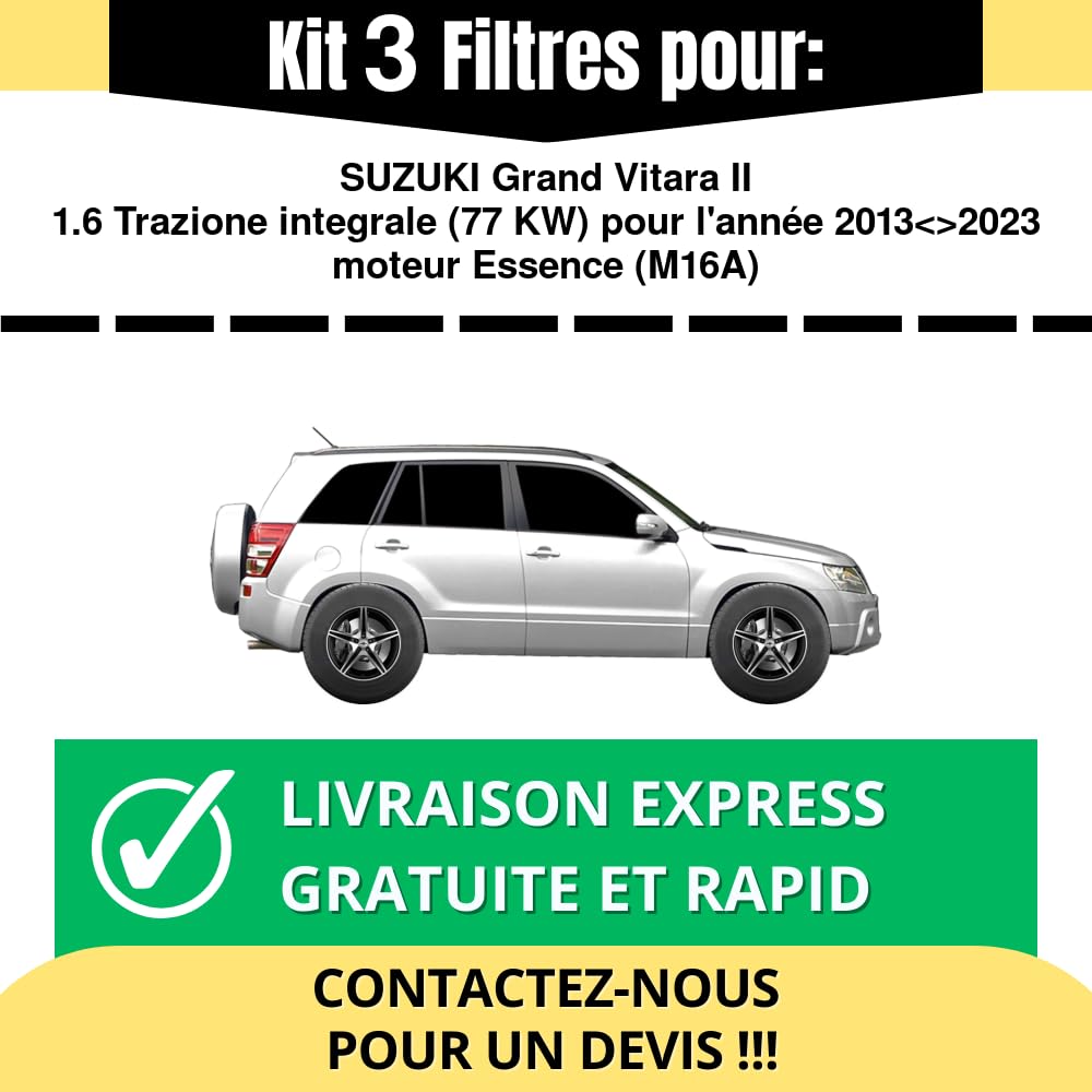Kit 3 Filtri Per Tagliando Suzuki Grand Vitara II 1.6 4x4 Benzina 2005-2015 - Filtro Olio, Aria, Abitacolo
