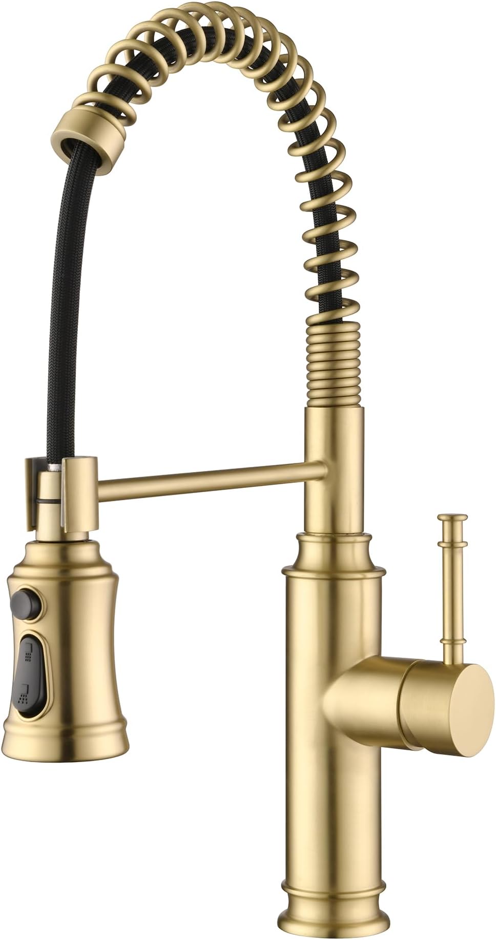 Pull-Out Spring Sprayer Kitchen Sink Faucet with 360° Rotating Spout and Single Level Handle, Brushed Gold