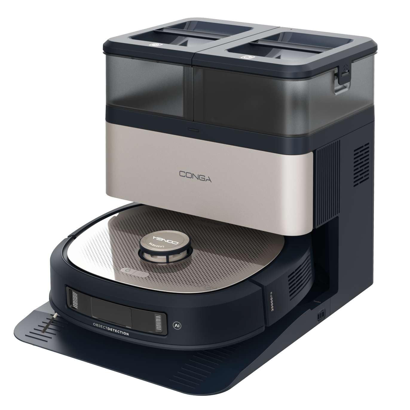 Cecotec Robot Aspirador y Friegasuelos con Estación Autovaciado, IA y Láser Conga Z100 X-Treme. Navegación Láser e Inteligencia Artificial, 20000Pa, Fregado Profesional, Mopa Bimaterial XXL