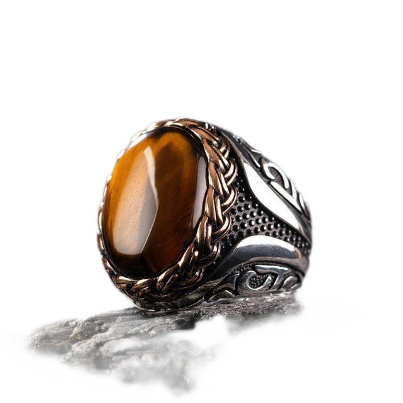 Wszjln Men's Style O Retro Handmade Turkish Ring For Vintage Double Swords Black Zircon Rings Punk Trendy Islamic Religious Muslim Jewelry-10,