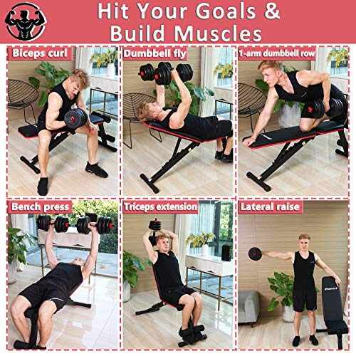 Komsurf Adjustable Weight Bench Press, Foldable Workout Bench for Home Gym, Full Body Workout Strength Training, Exercise Equipment Body Gym System