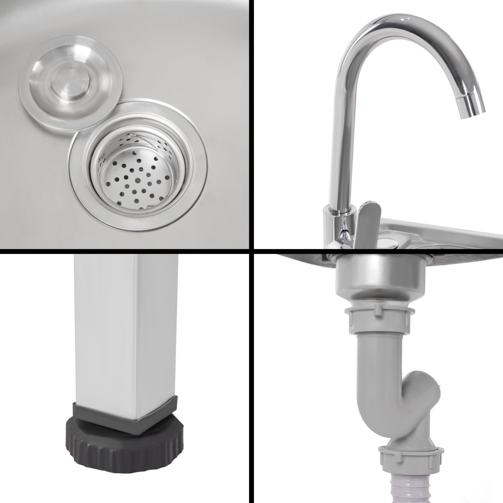Lavabo móvil de acero inoxidable con armario inferior, lavabo de camping con grifo caliente y frío, fregadero para exteriores, para taller, jardín, garaje