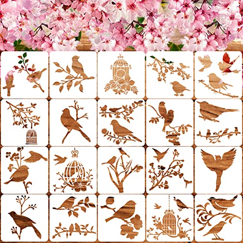 20 Pieces Bird Stencils for Painting Reusable Animal plante Spring Stencil , DIY Template for Painting on Wood Canvas Christmas Decor