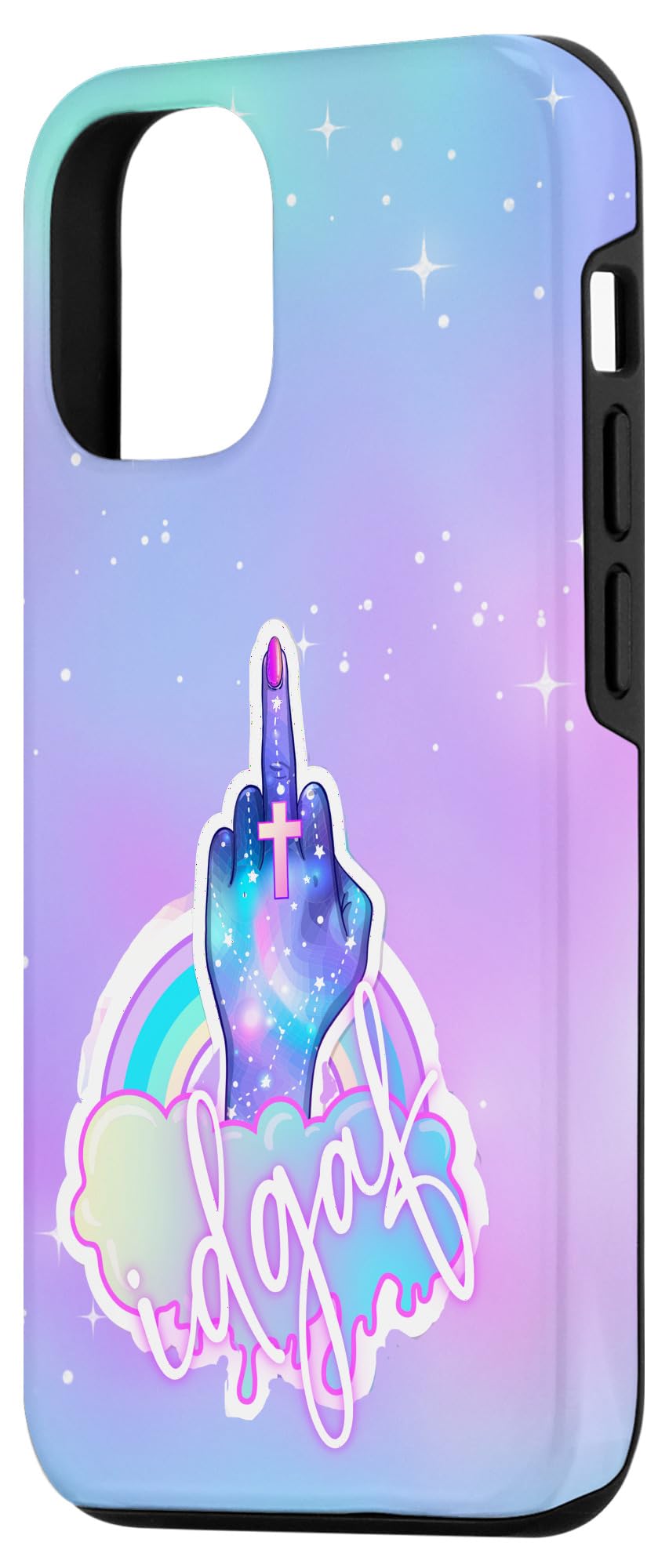 iPhone 14 Colorful Celestial Middle Finger I Don't Give A Crap Print Case - Image 2