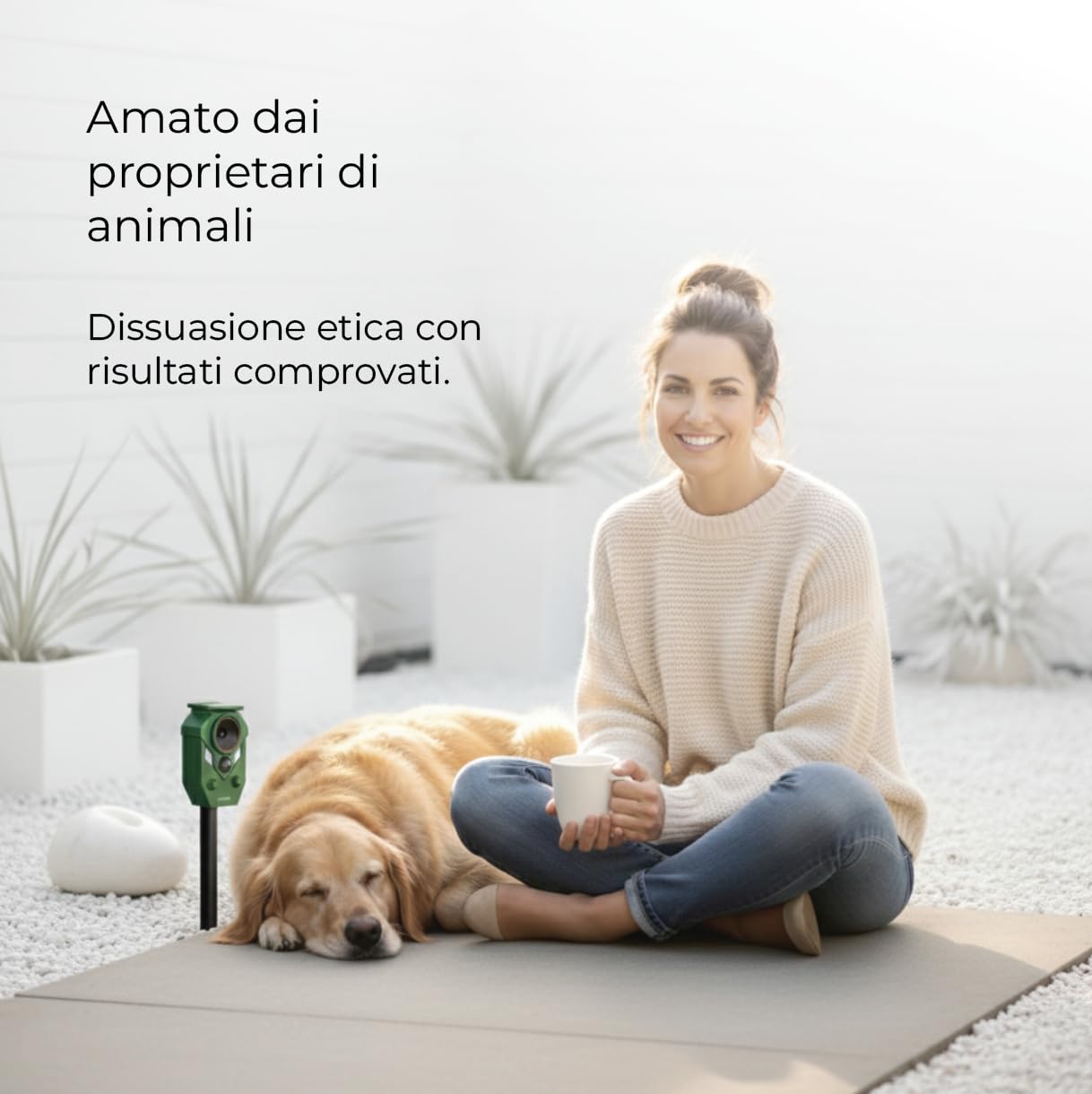 Dissuasore per gatti | Dissuasore a ultrasuoni per gatti, volpi, topie e piccioni con sensore di movimento, alimentato a energia solare e ricaricabile tramite USB-C | 3 mesi di protezione per carica