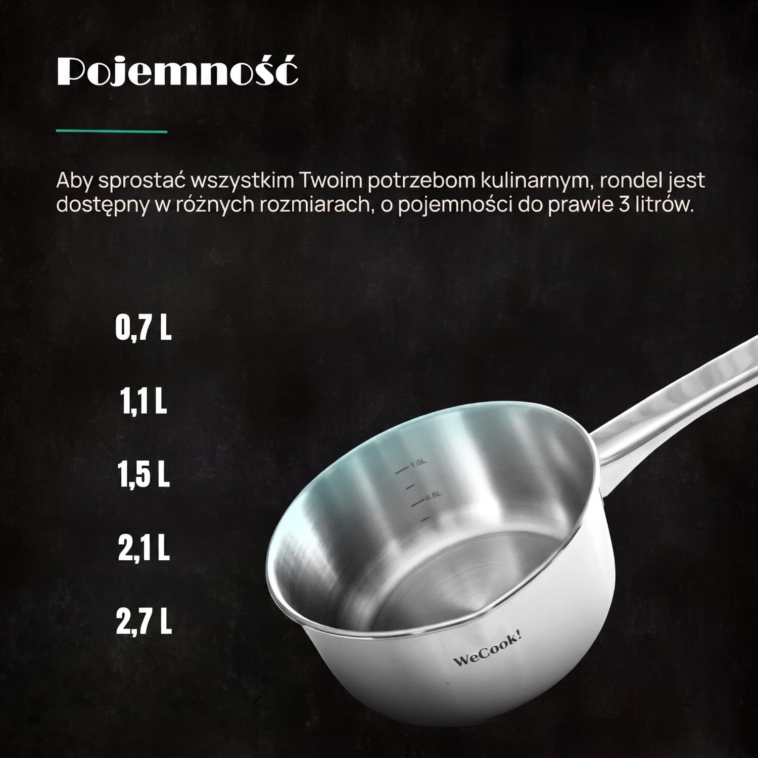 Wecook! Rondel 12 cm, mały, mały garnek indukcyjny 0,7 l, stal nierdzewna, możliwość układania w stos, na małe porcje, do gospodarstwa domowego