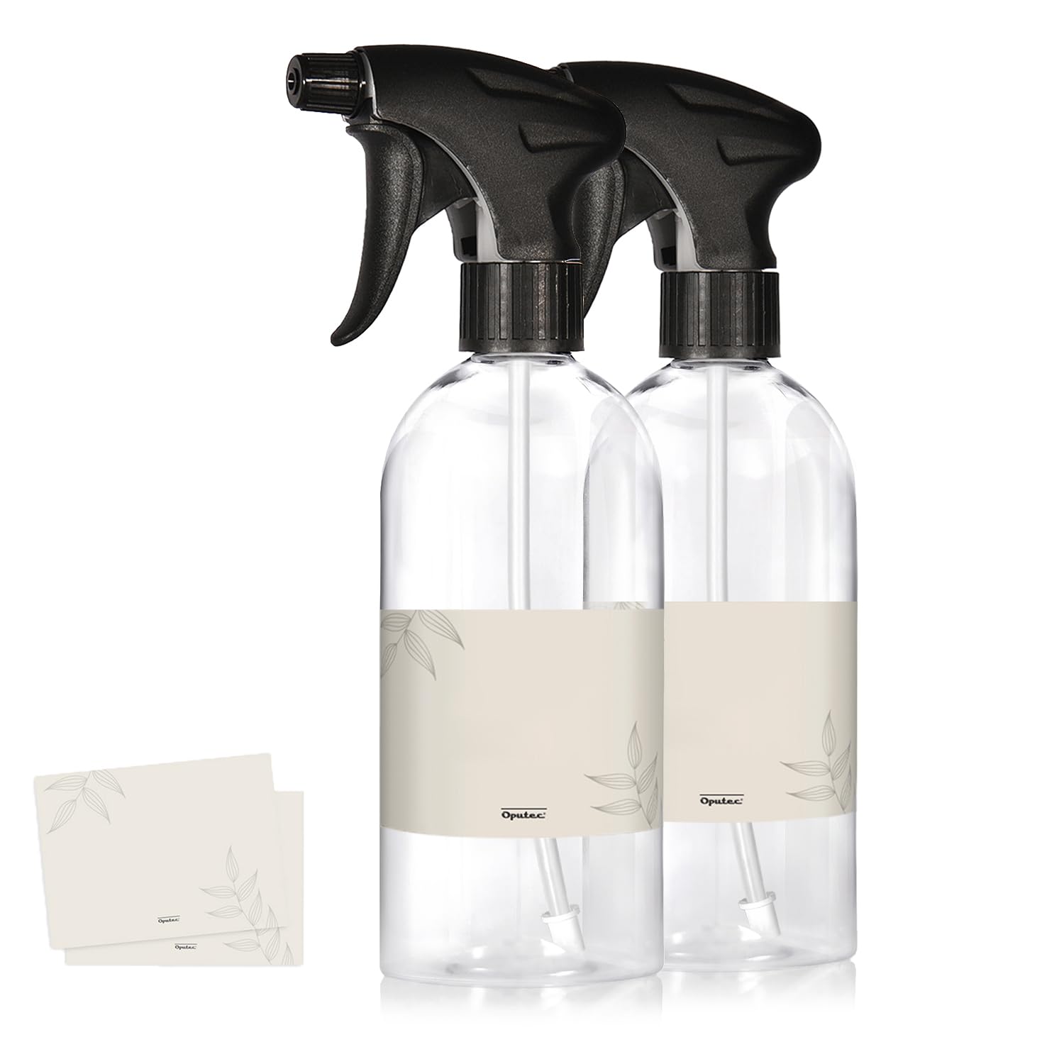 Oputec Sprühflaschen 2 x 500ml – Transparent, Wiederbefüllbar mit ergonomischem Sprühkopf