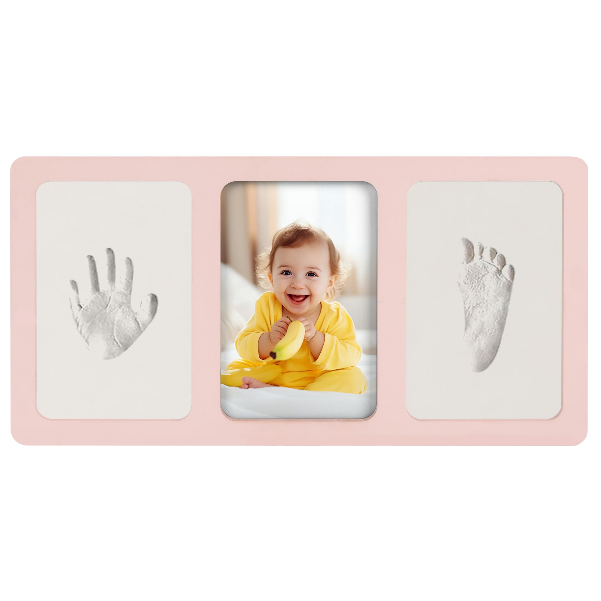 Calenzana Pink Baby Hand and Footprint Kit, 4x6 Baby Keepsake Nursery Picture Frame Handprint Kit, Gifts for Newborn Girls Boys New Mom