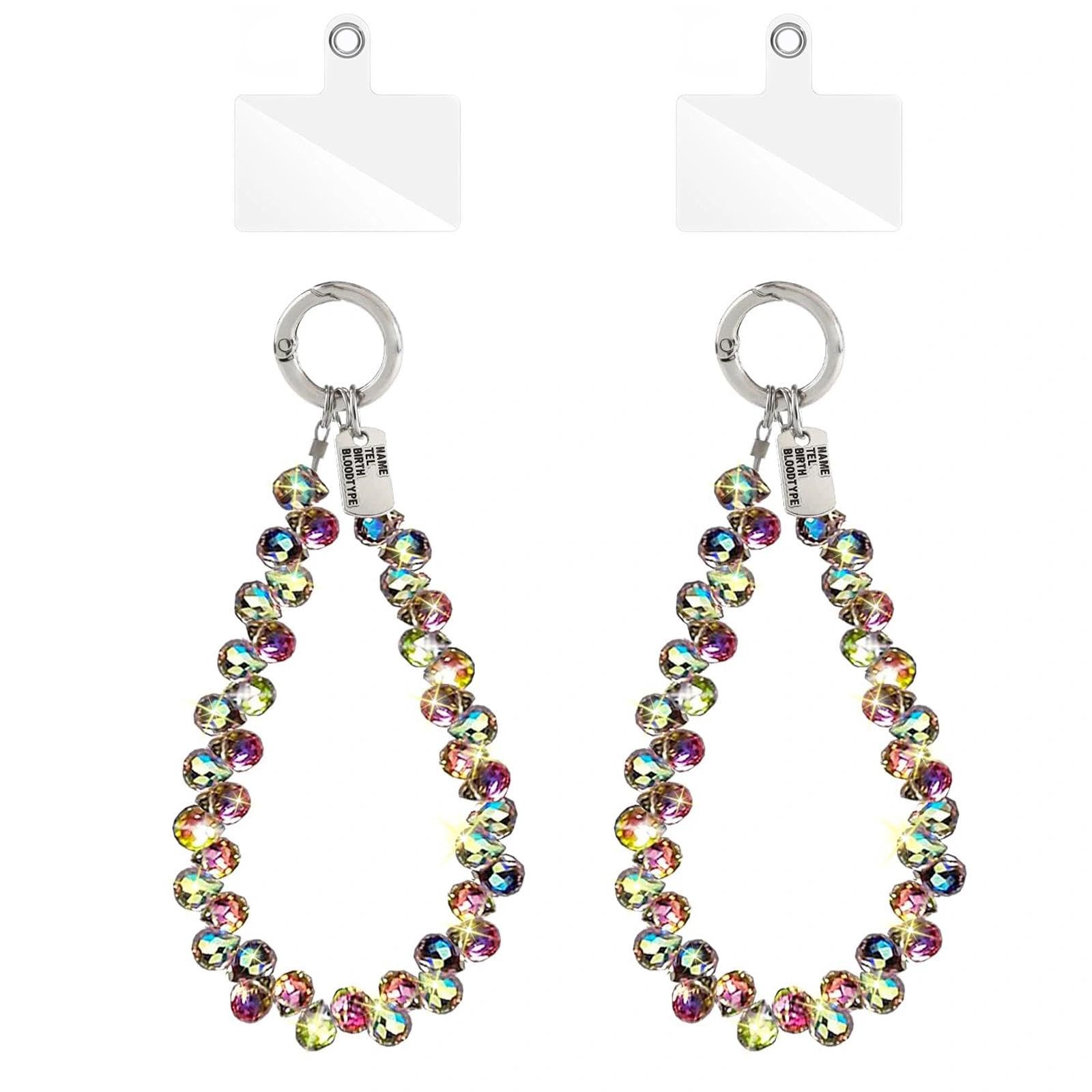 VOOSFSIE 2 Pack Phone Charm, Natural Crystal Beaded Charms Lanyard, Phone Lanyard Wrist Strap Keychain for Women Anti-Lost Lanyards, for Wallet Handbag Camera Cell Decoration