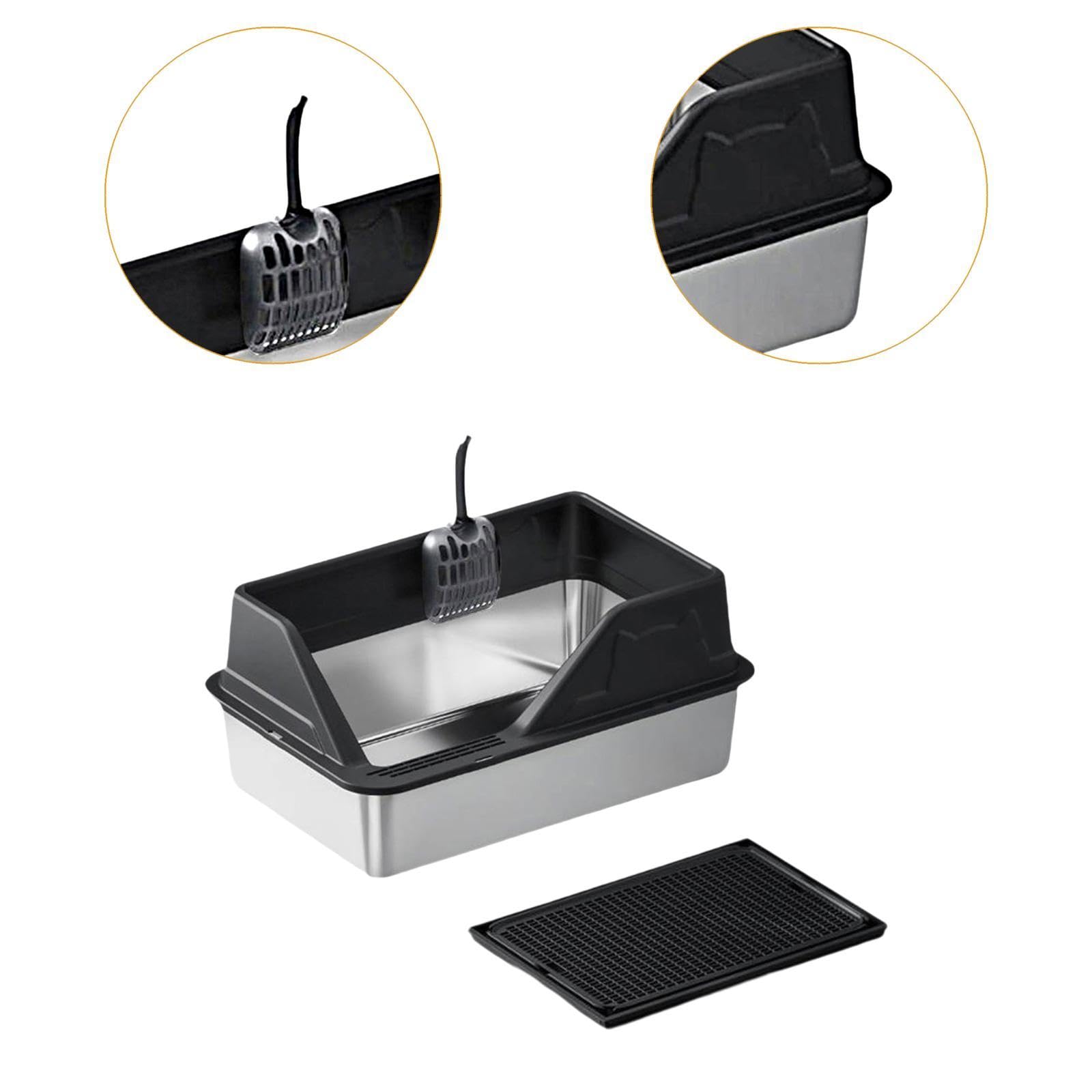Bandeja de Arena para Gatos con Bordes Altos, Incluye Pala, Arenero Portátil para Gatos, Caja de Arena para Gatitos, Negro