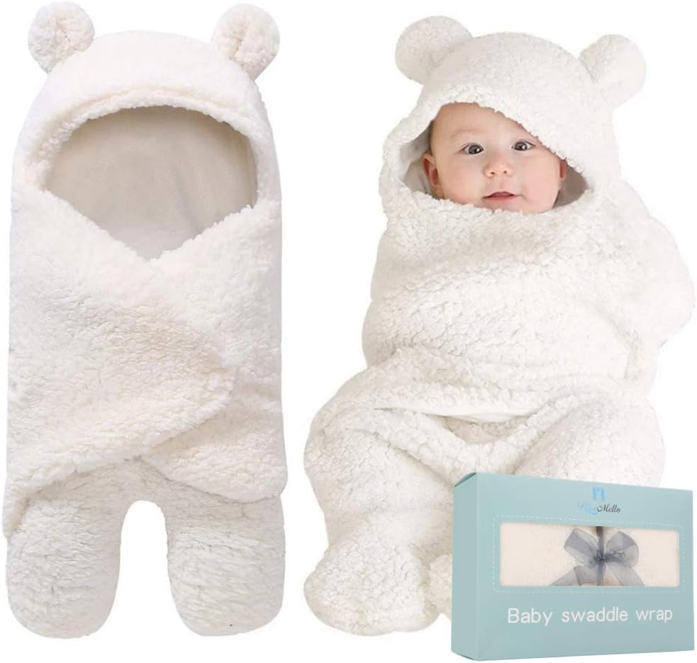 BlueMello Baby Swaddle Blanket | Ultra-Soft Plush Essential for Infants 0-6 Months | Receiving Swaddling Wrap White | Ideal Newborn Registry and Toddler Boy Accessories | Perfect Baby Girl Shower Gift