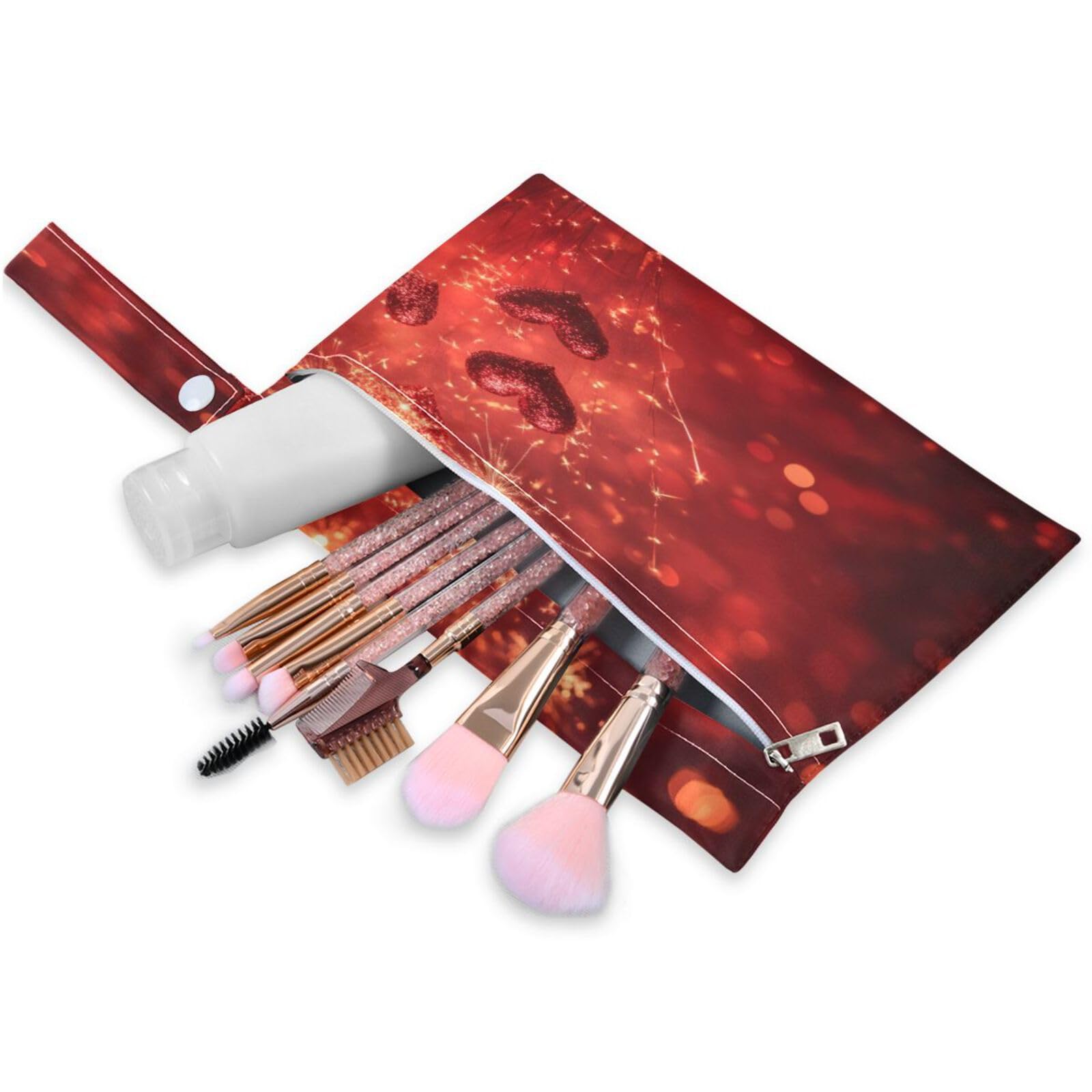 Takiito Red Heart Fireworks 2 Pcs Wet Dry Bags for Cloth Diapers, Waterproof & Reusable Wet Bag for Nursery Beach Pool Gym with Two Zippered Pockets