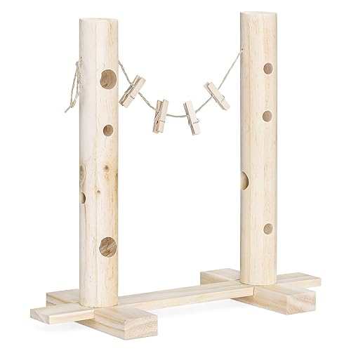 Navaris Wooden Rabbit Feeder Station - Wood Feeding Holder for Bunny Rabbits, Bunnies, Small Animals, Pets - Pinewood Food Rack with Hanging Clips