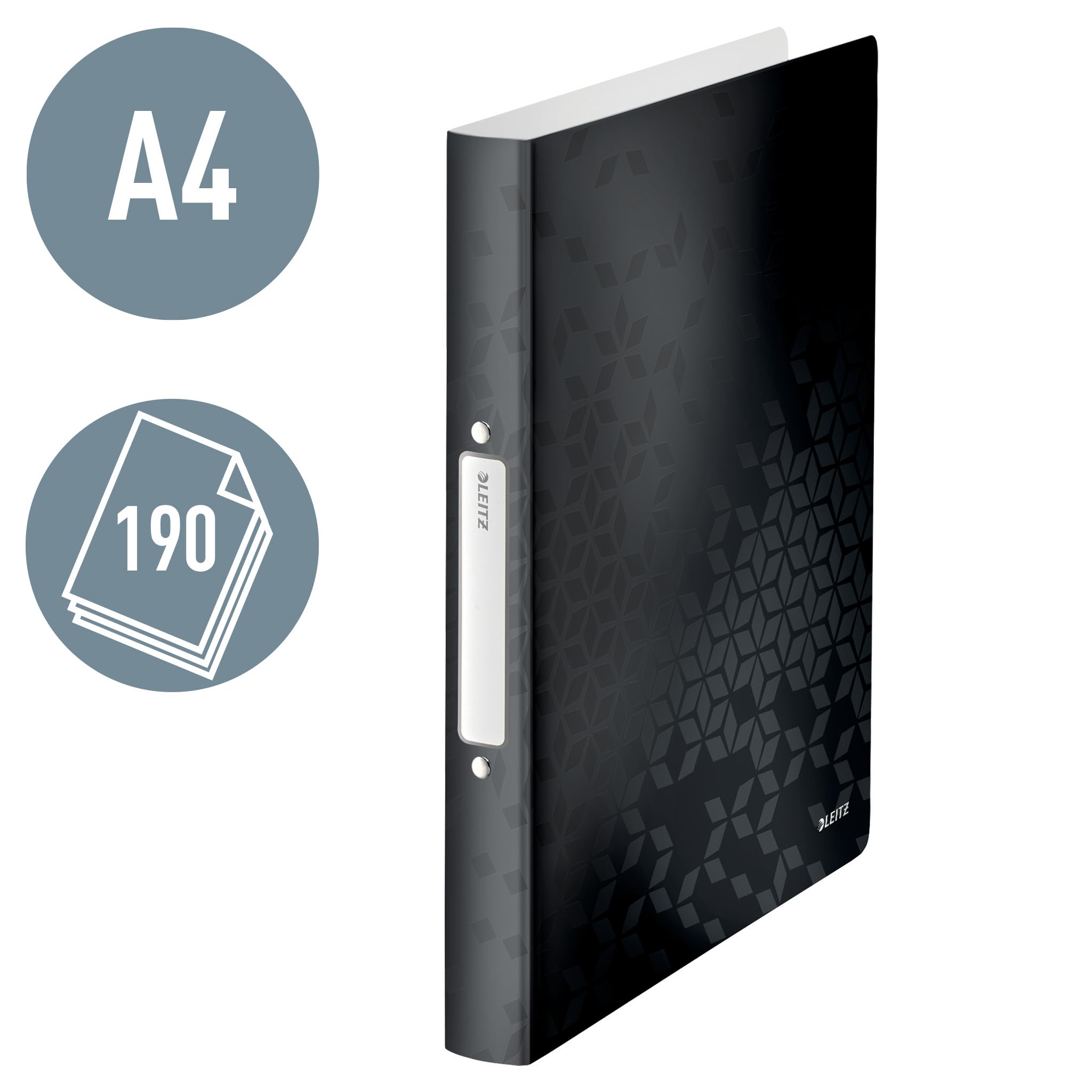 Leitz 4257 - Raccoglitore ad anelli WOW, A4, 2 anelli, 25 mm, confezione da 10, colore: Nero