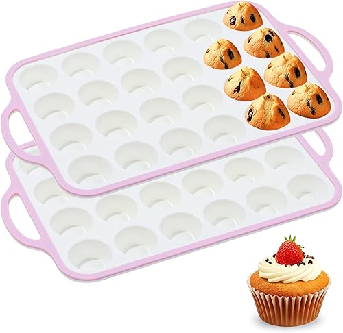 Mini molde de silicona para magdalenas con marco reforzado de metal, 24 tazas de silicona duradera para magdalenas, magdalenas, sin BPA y apto para