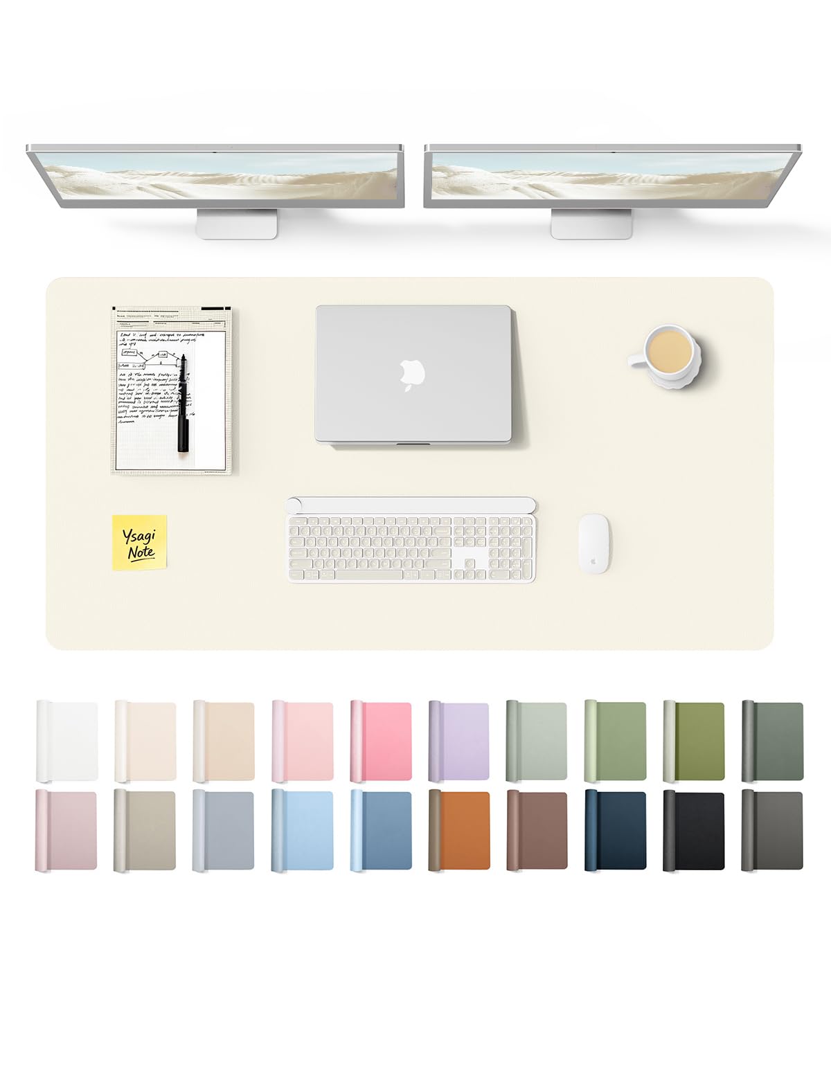 YSAGi Leather Desk Protector, Office Mat, Large Mouse Mat, Non-Slip PU Leather Blotter, Laptop Desk Pad, Waterproof Writing Pad for Office and Home (Cream, 47.2" x 23.6")