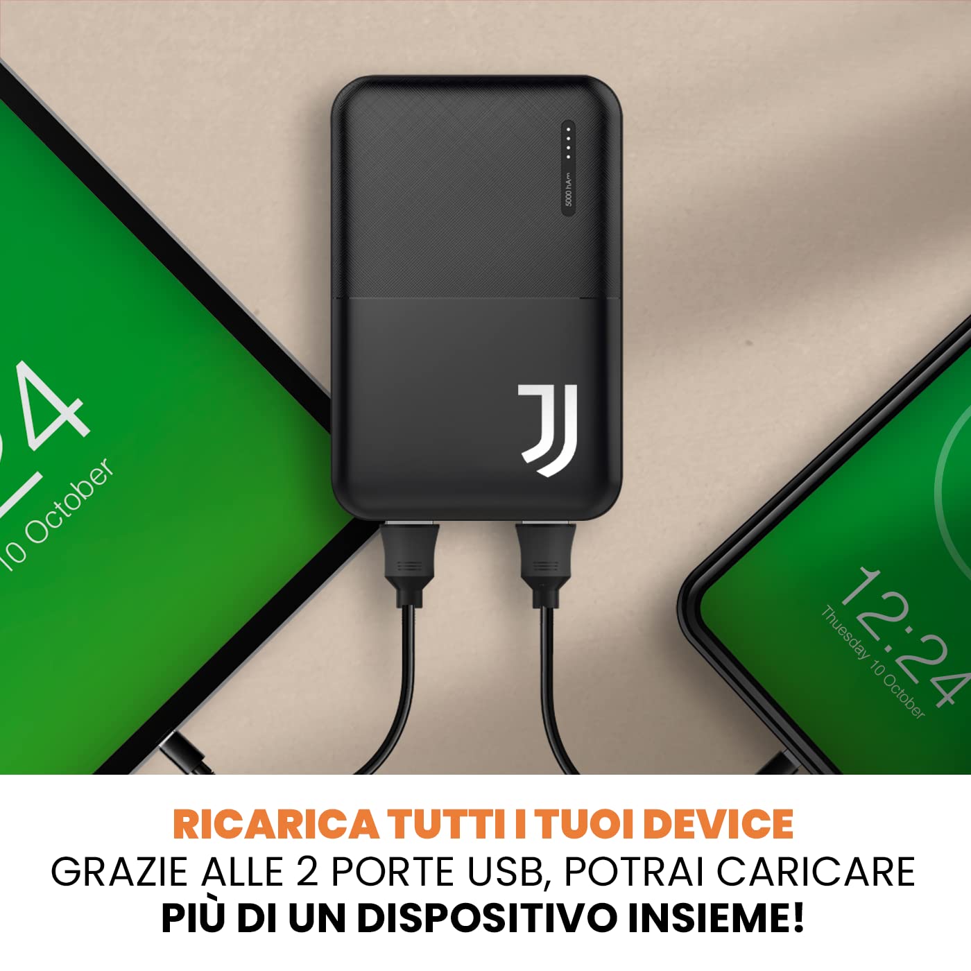 TECHMADE Juventus Football Cuffia microfono incluso |ON-EAR |con filo cavo aux | Bianco/Nero | con adattatore usb-c (+ POWERBANK 5000)
