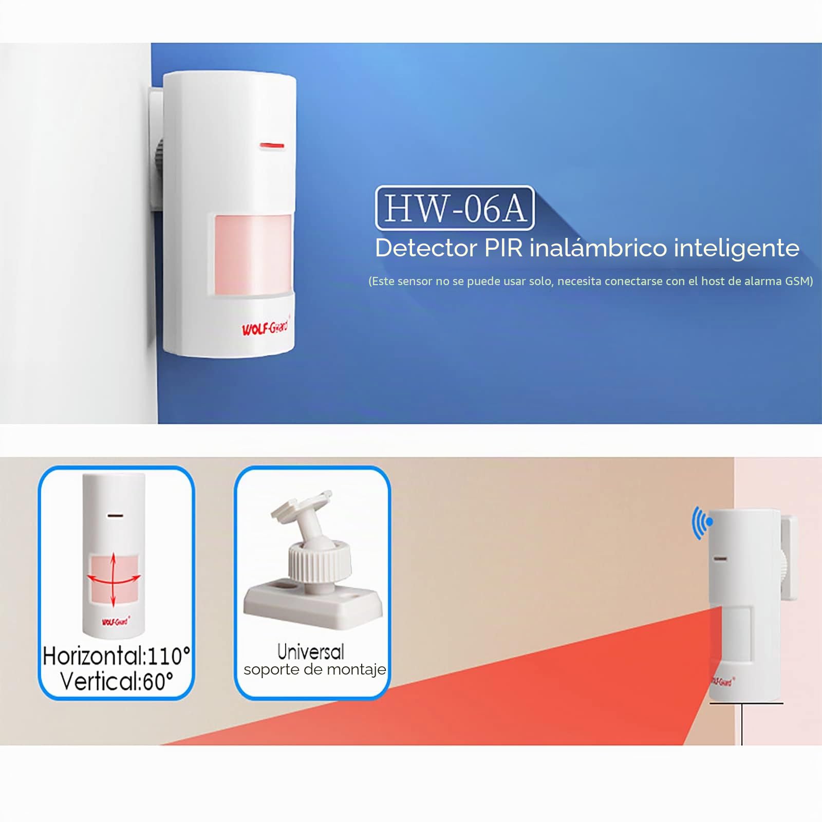 Wolf-Guard Alarma de Sirena Solar Inalámbrica 110 dB con 2 Sensores de Movimiento, 3 Sensores de Puerta y 2 Mandos a Distancia | 2 Sensores de Movimiento, 3 Sensores de Puerta, 2 Mandos a Distancia