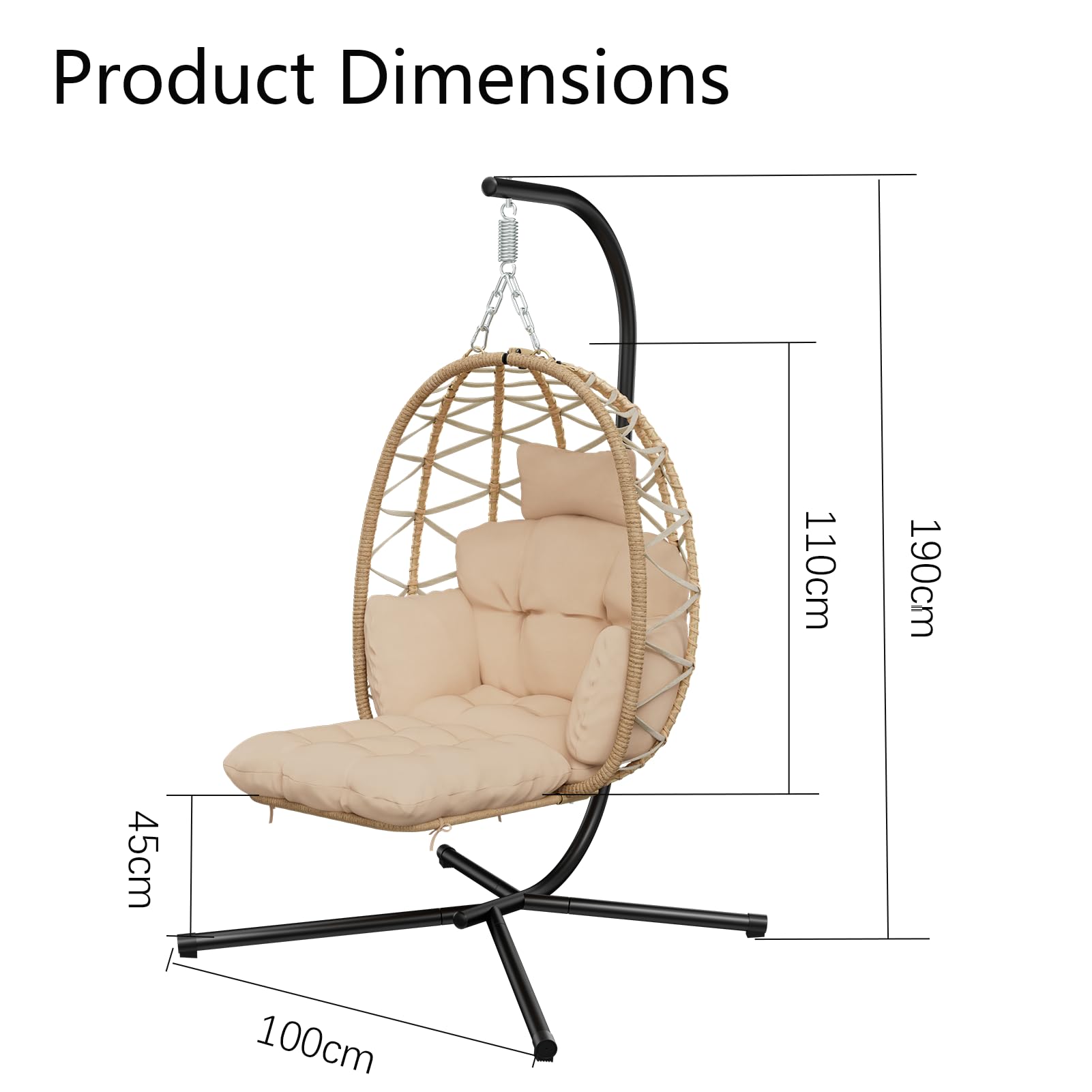 Silla Colgante Exterior, Sillón Colgante, Sillón Huevo con Reposapiés Desmontable, Funda Lavable y Cesta Colgante, Capacidad 150Kg, Interior, y Exterior, Jardín o Terraza