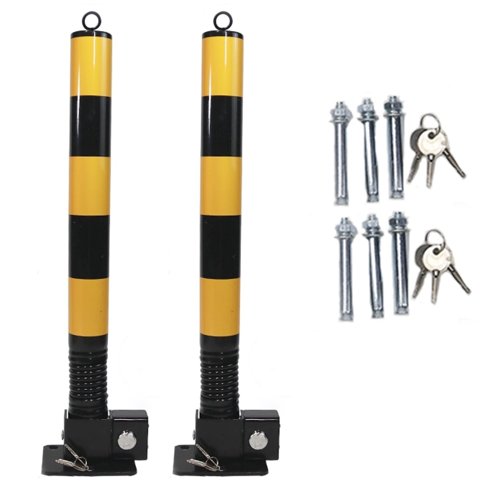 HCZKIUJY Heavy-Duty Steel Parking Bollard with Reflective Strips for Driveway Security and Traffic Control (Black 2PCS)