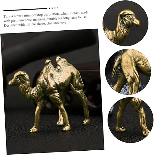 Miniatura 6 de DECHOUS Estatua de latón de camello de latón, estatua de animales de mesa, escultura de animales silvestres, figura de pesebre, escultura de camello
