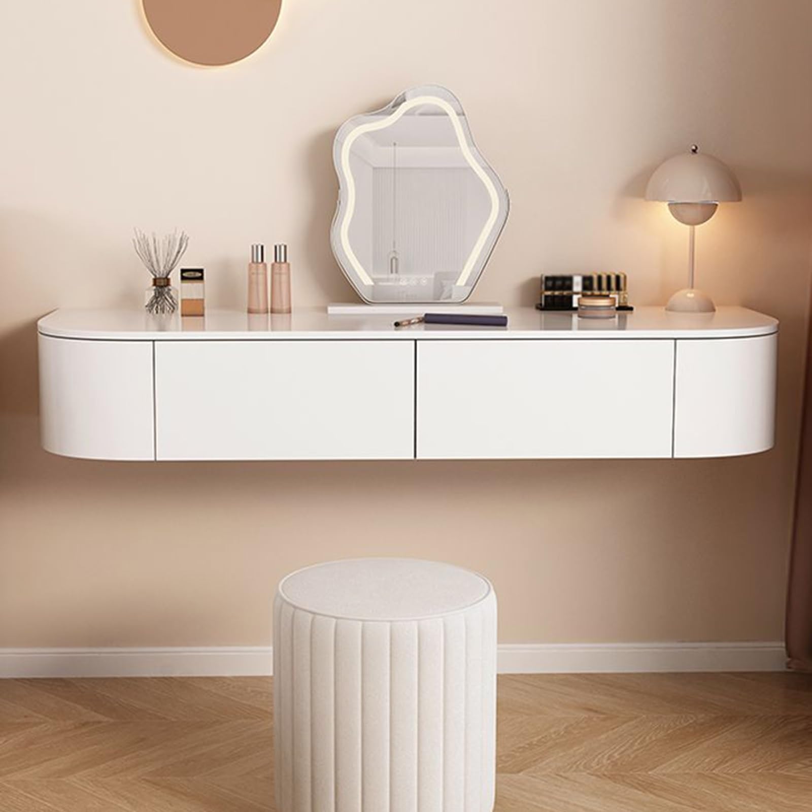 asdchZen Wall Mounted Floating Vanity Makeup Table With Drawers | Space-Saving Small Desk For Bedroom Stylish And Functional,White-120x40x18cm