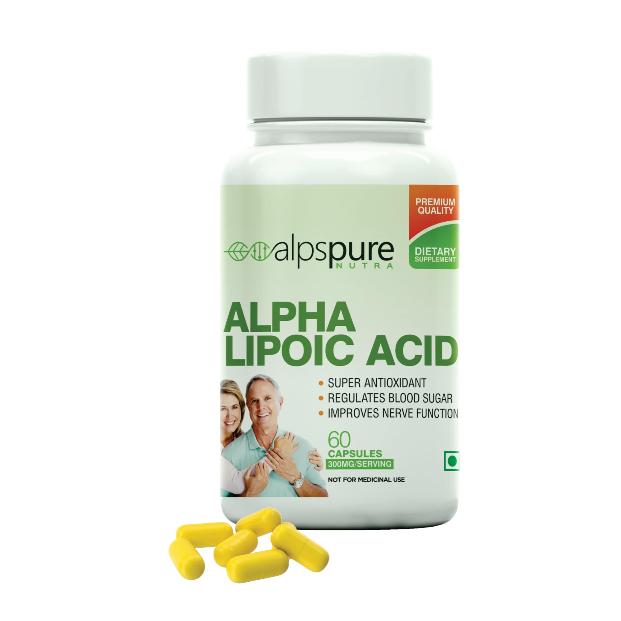 Alpspure Nutra Alpha Lipoic Acid (ALA) 300 Mg (60 Veg Capsules) | Powerful Antioxidant Supplement | Natural Fat Burner & Weight Loss Support | Promotes Healthy Skin & Blood Sugar | For Men & Women