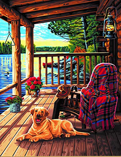 Dimensions Log Cabin Porch Paint by Numbers Kit for Kids and Adults, 14'