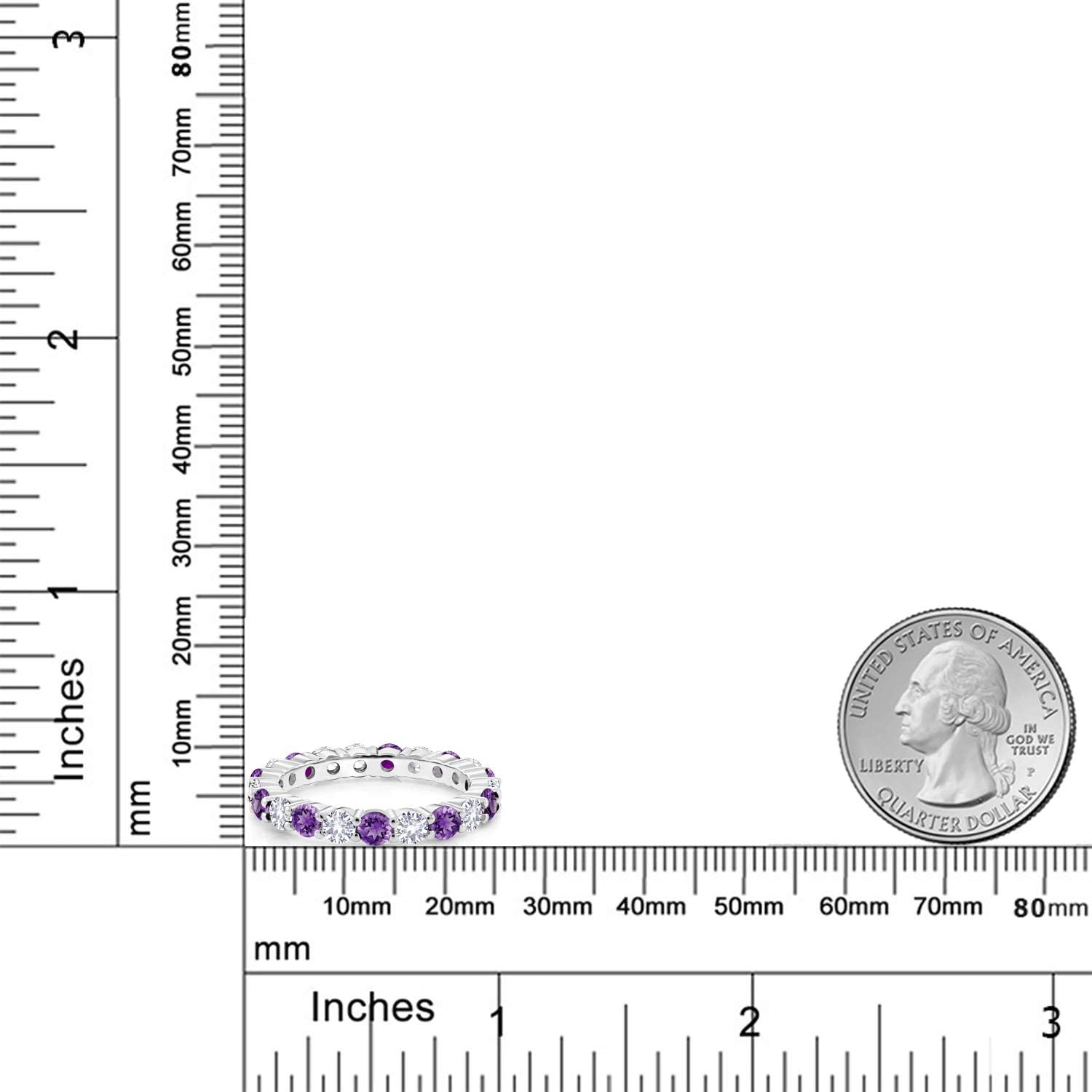 Gem Stone King 1.00 Cttw Eternity Band Ring For Women | 925 Sterling Silver | 3MM Purple Amethyst and 3MM White Created Sapphire | Round 3MM | Gemstone Birthstone