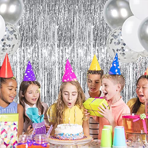 Image of TONIFUL 3Pcs Silver Metallic Tinsel Foil Fringe Curtains,3.28ft x 6.56ft Silver Photo Booth Backdrop Streamer Curtain,Great for Bachelorette,Birthday,Christmas,New Year Party Decorations