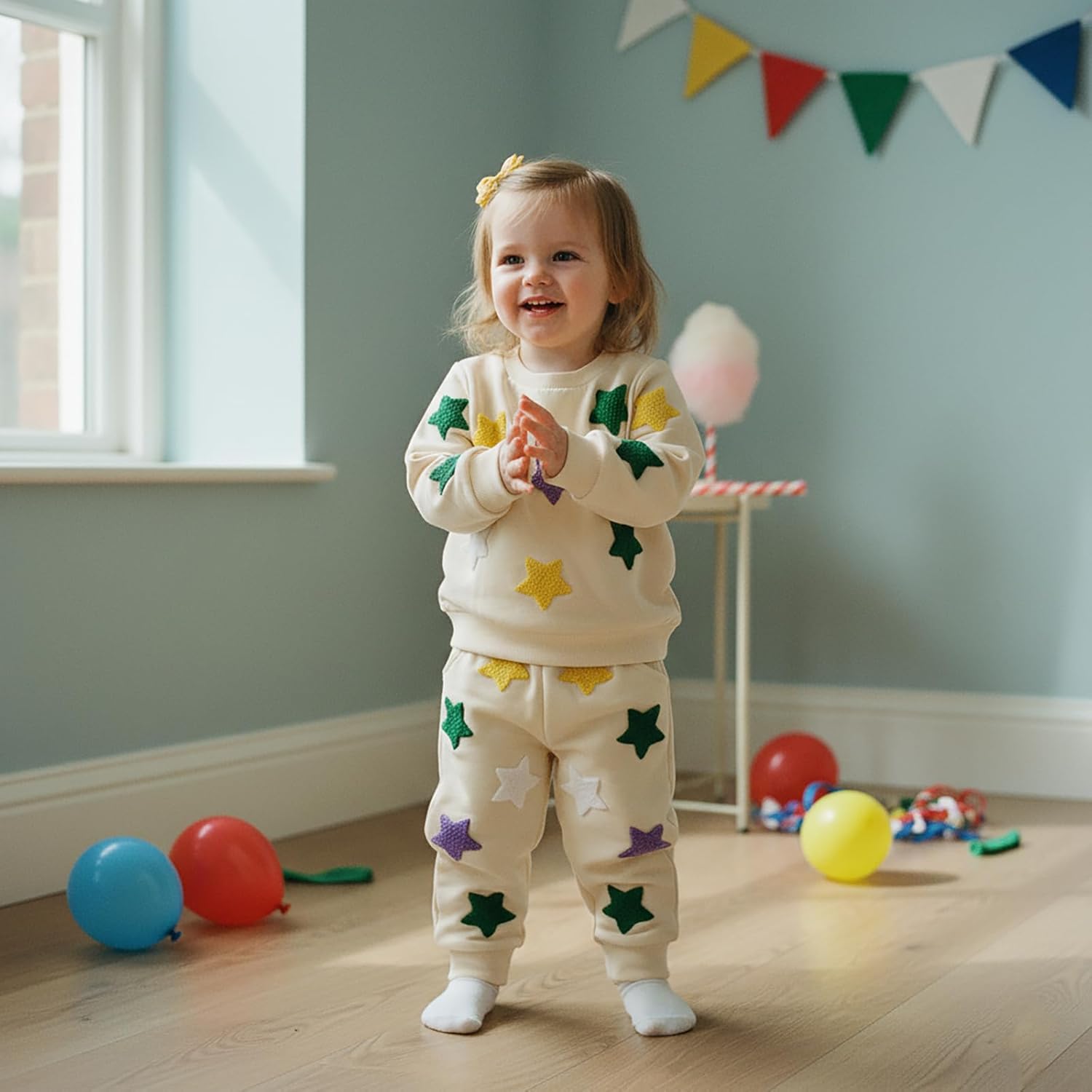 SAYOO Circus Carnival Toddler Girl Boy Outfit Star Bow Embroidery Sweatshirt Pullover Long Sweatpants Mardi Gras Clothes Set - Image 2