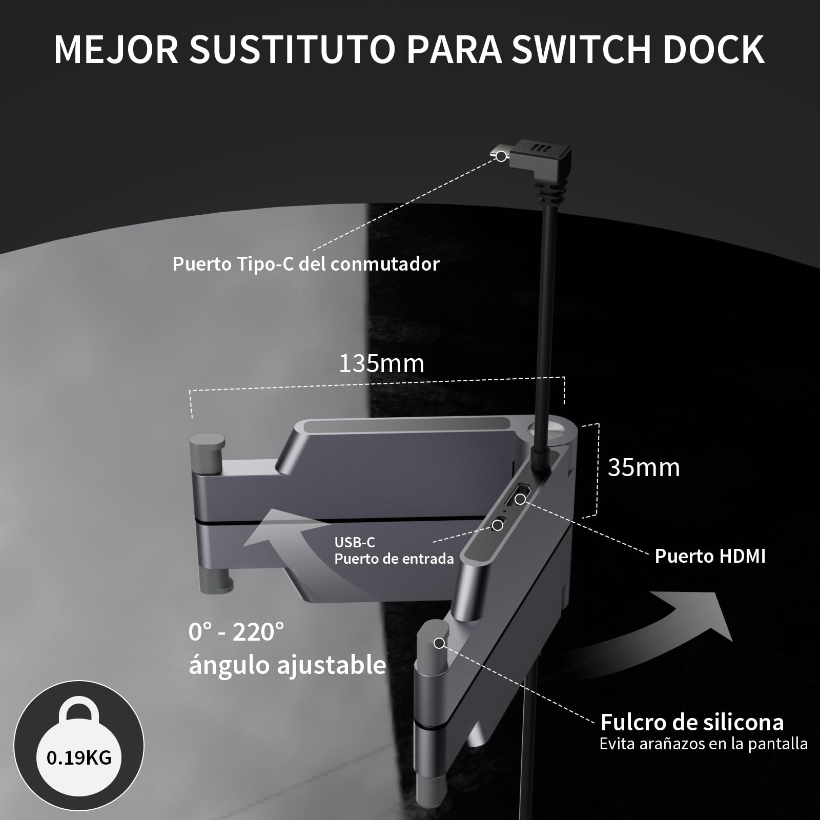 Switch Docking Station for Nintendo Switch/Switch OLED [Aleación de Aluminio], Electight Portátil Plegable en V Switch TV Docking Station, con Puerto 4K/1080P HDMI USB 3.0 y Type-C