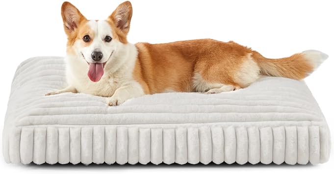 Dog Bed Medium Size Dog, Flat Pet Beds with Removable Washable Cover, Pet Mat Cute Crate Bed Thick Shredded Chopped Crate Foam & Anti Slip Bottom for Indoor