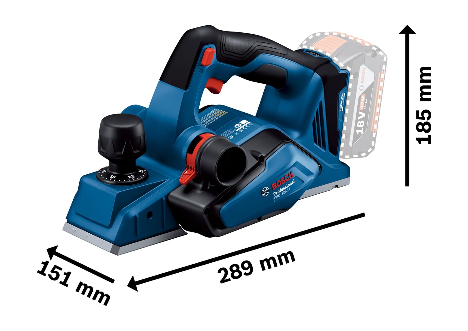 Bosch Professional Sistema de 18V: planchas inalámbricas GHO 185-LI (llave de montaje, mango de guía, bolsa de polvo)
