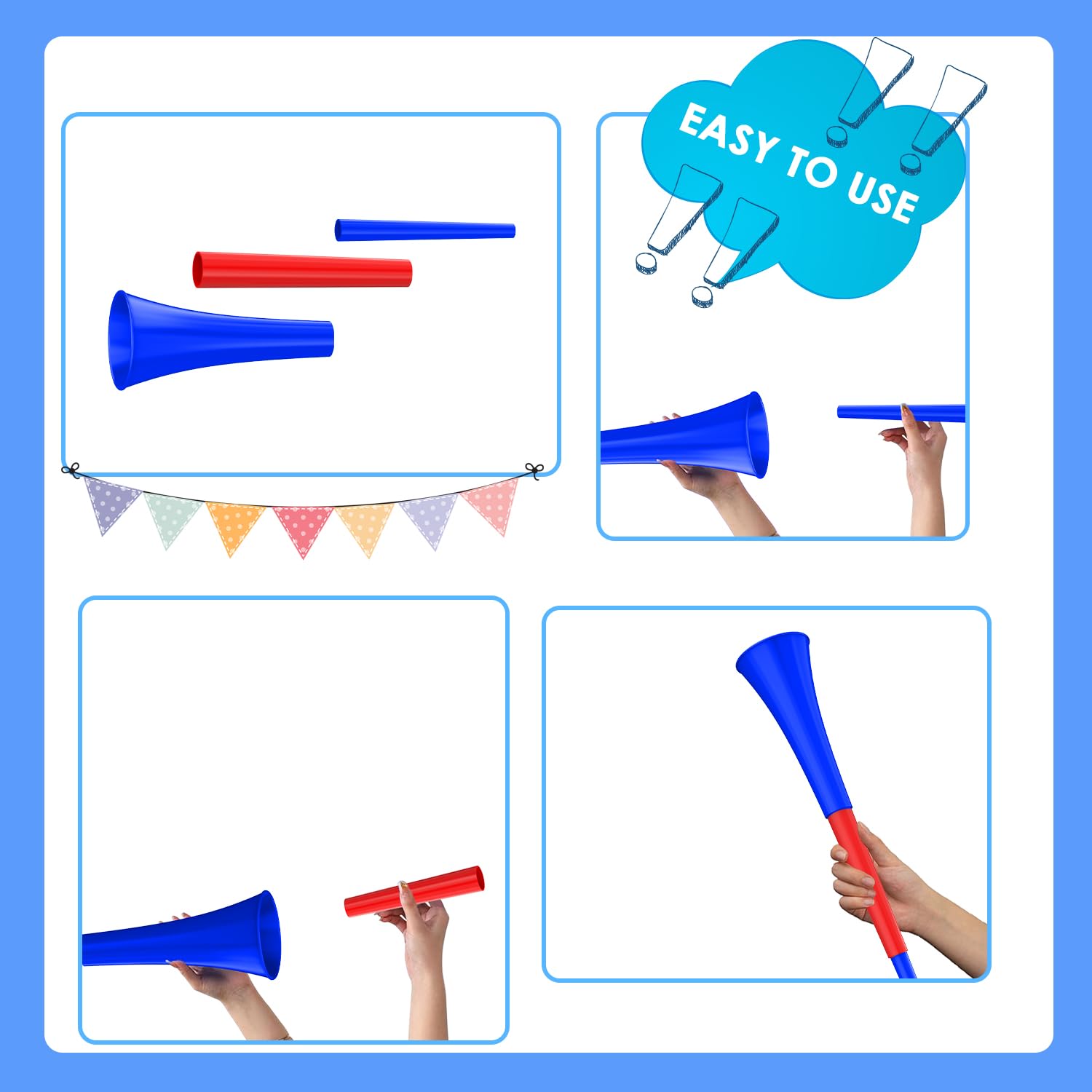 6-Pack Stadium Horns & Cowbells Set - Collapsible Noisemakers For Sports Games & Parties