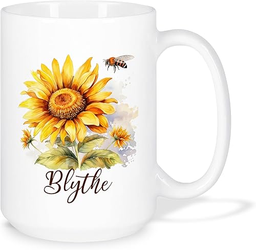 Taza personalizada para amantes de los girasoles con nombre, regalos personalizados para amantes de las flores, taza de café de cerámica con