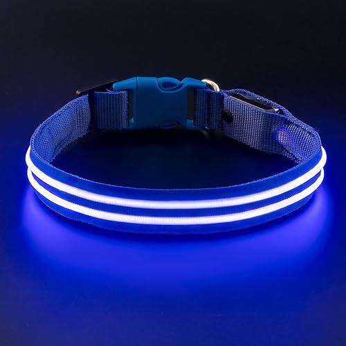 Geekman Collar de perro LED, collar brillante con luz LED recargable por USB, cómodo y ajustable de malla suave, collar de seguridad para perros
