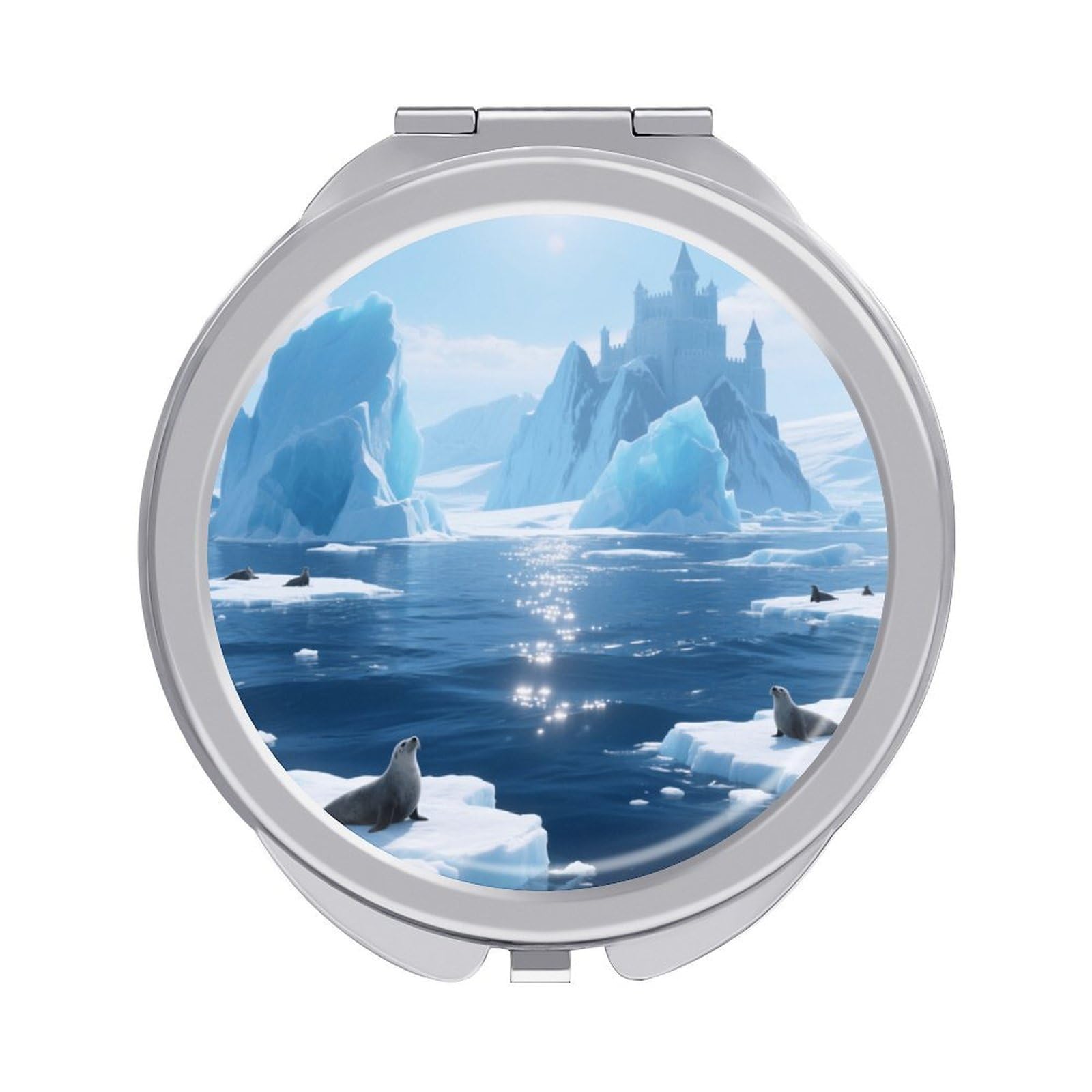Fekiloot Style Iceberg Ocean Travel Makeup Mirror Handheld Compact Mirror Portable Pocket Mirror Double-Sided 1X/2X Magnifying For Handbag And Purses