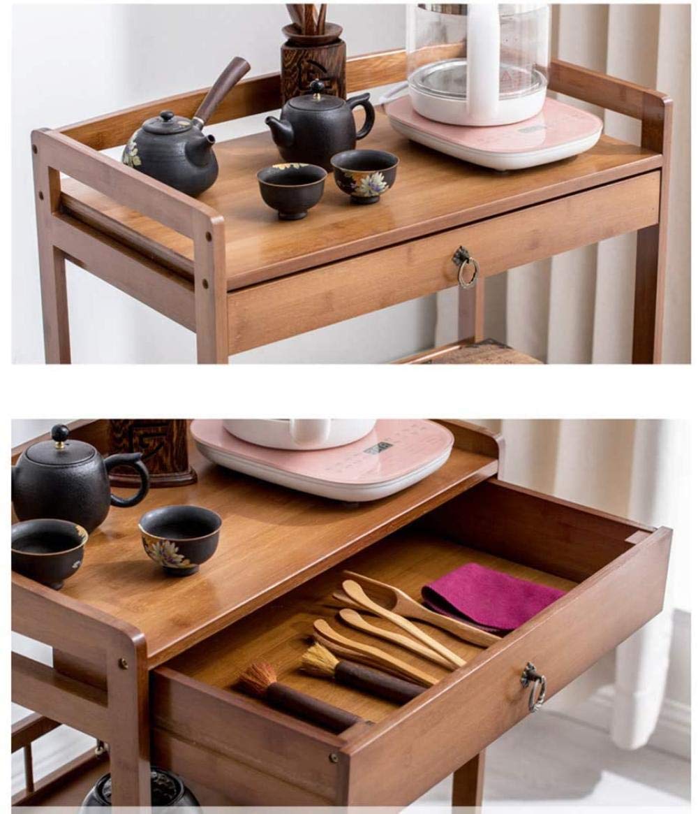 Carrito de Servicio de Madera de bambú con cajones y Ruedas para Almacenamiento en la Cocina. Carrito para Buffet.
