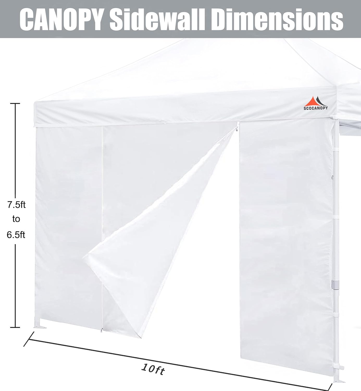SCOCANOPY Door for 10x10 Canopy Frame Two Central Zipper Design for Easy Entry and Exit,1 Pack Sunwall Only,White