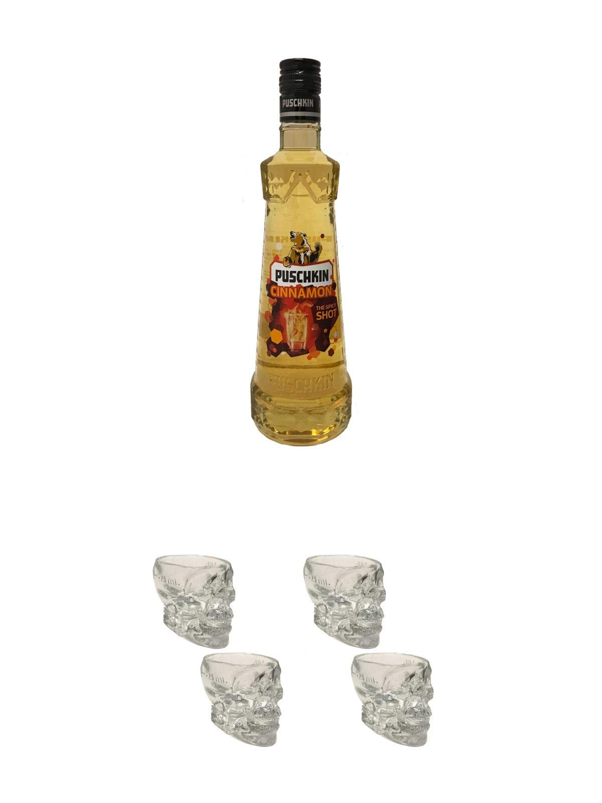 Puschkin Cinnamon 0,7 Liter + Wodka Totenkopf Shotglas 2 Stück + Wodka Totenkopf Shotglas 2 Stück
