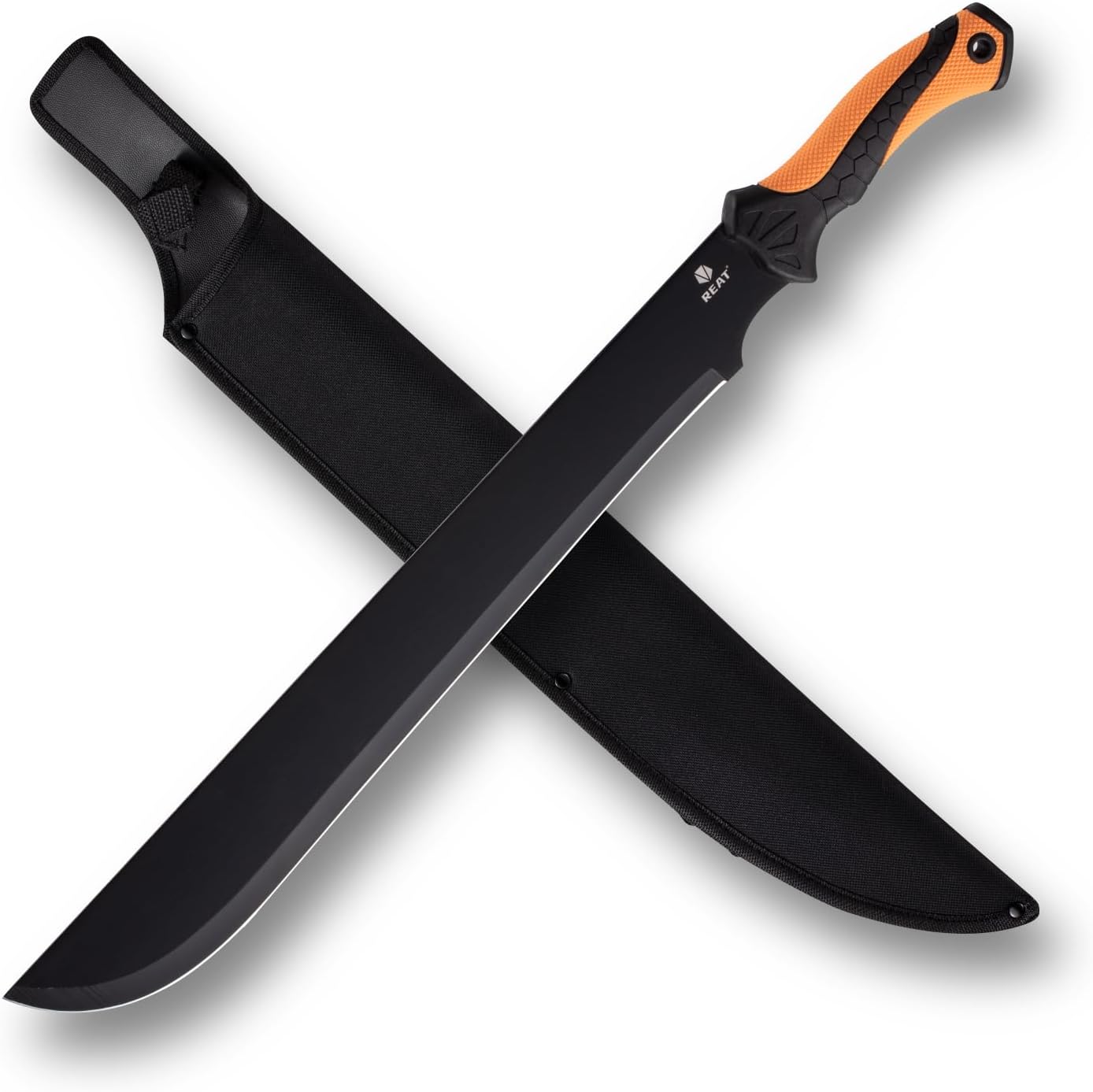 REAT Gardening Heavy Duty Machete,24" Full Tang Machete with Shaeth,Ergonomic No-Slip Handle,Machetes for Bushcraft, Outdoor Hunting, Garden Cutting Trees and Yard Work (Orange)