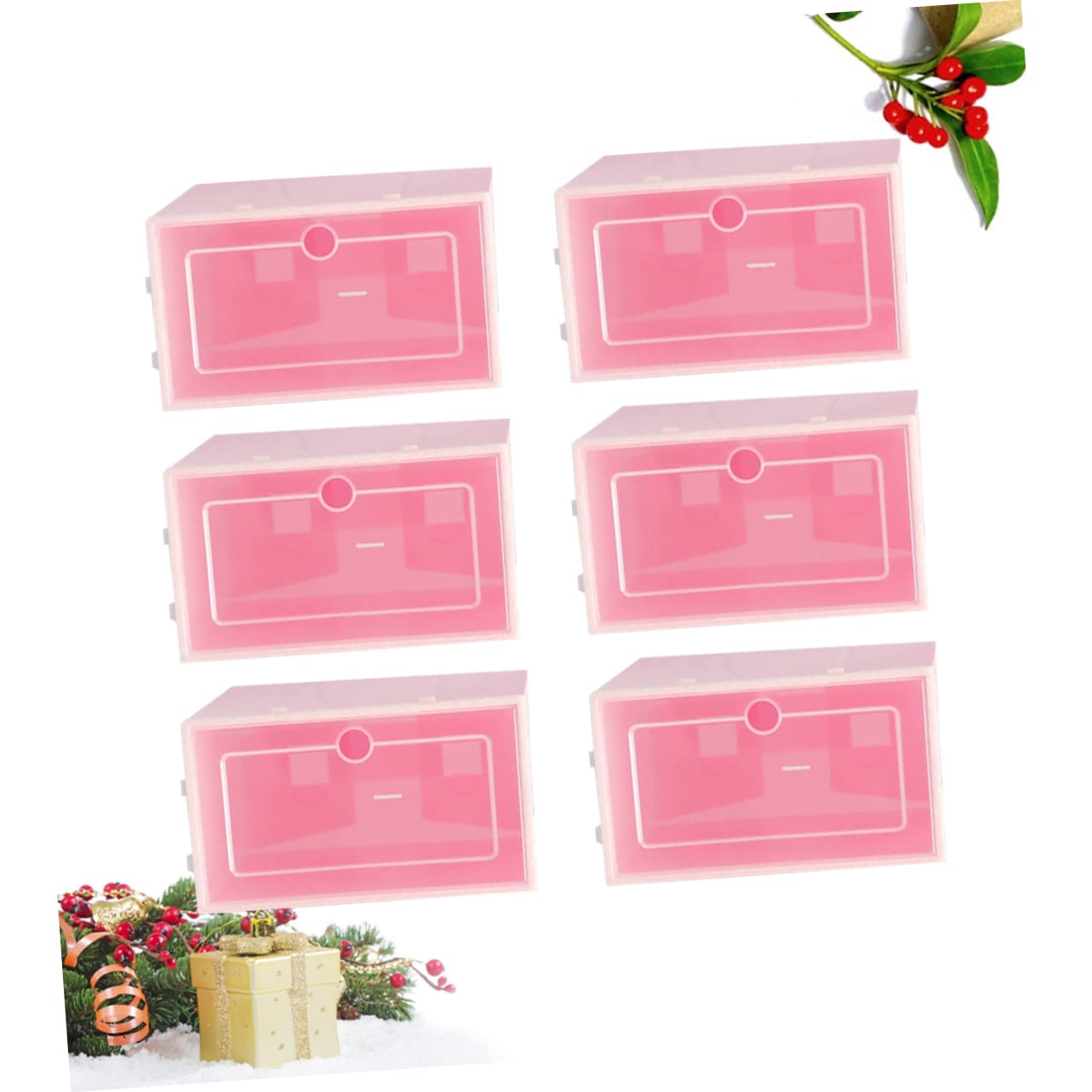 ABOOFAN Scatola Portascarpe Impilabile 6 Pezzi in Pp, Rosa, Trasparente