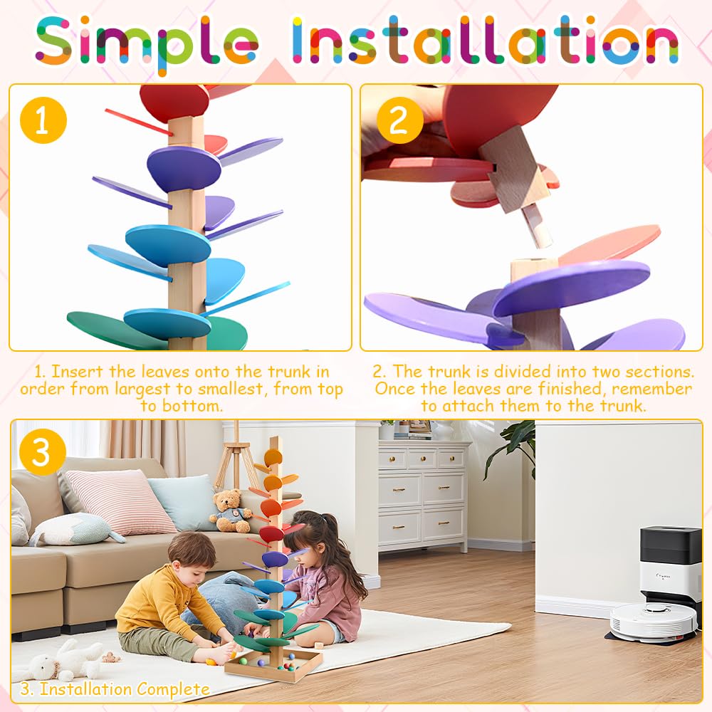 SGZIOO Montessori Sound Tree, 73cm Tumbles Montessori Sound Tree, Colorful Music Tree Wooden Marble Run with 10 Rainbow Balls - Image 4