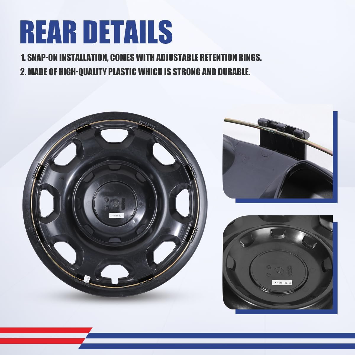 17" Hubcaps for 2010-2025 Ford F-150 XL Model Wheel Skins Compatible with Steel Wheels Snap-On Installation Set of 4 (17-Inch, Black Lacquer)