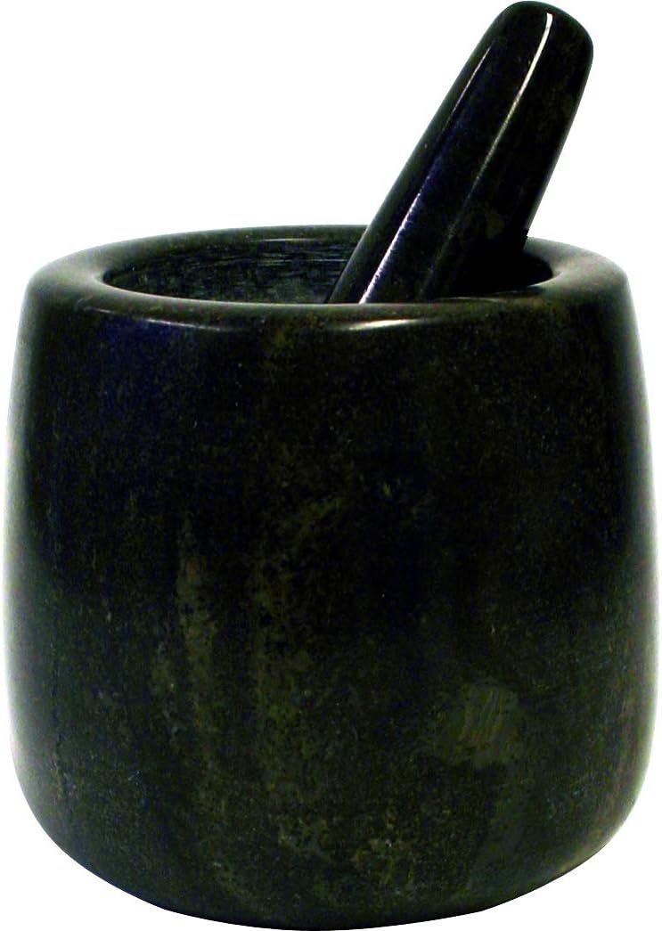 Stone Mortar with Pestle, Granite, Grey, Granite, Grey, 14 x 7.7 cm